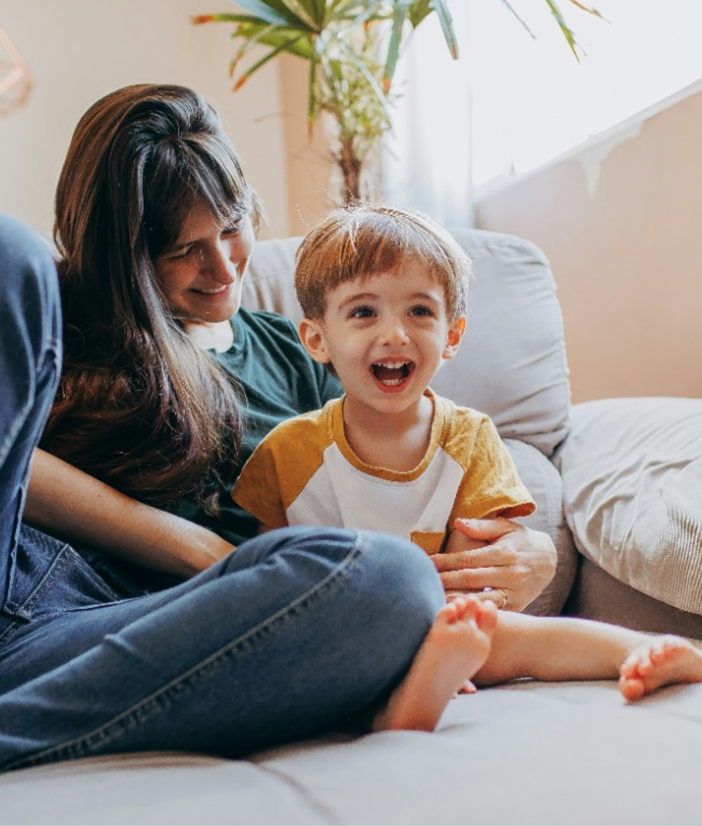 mother and child on a sofa